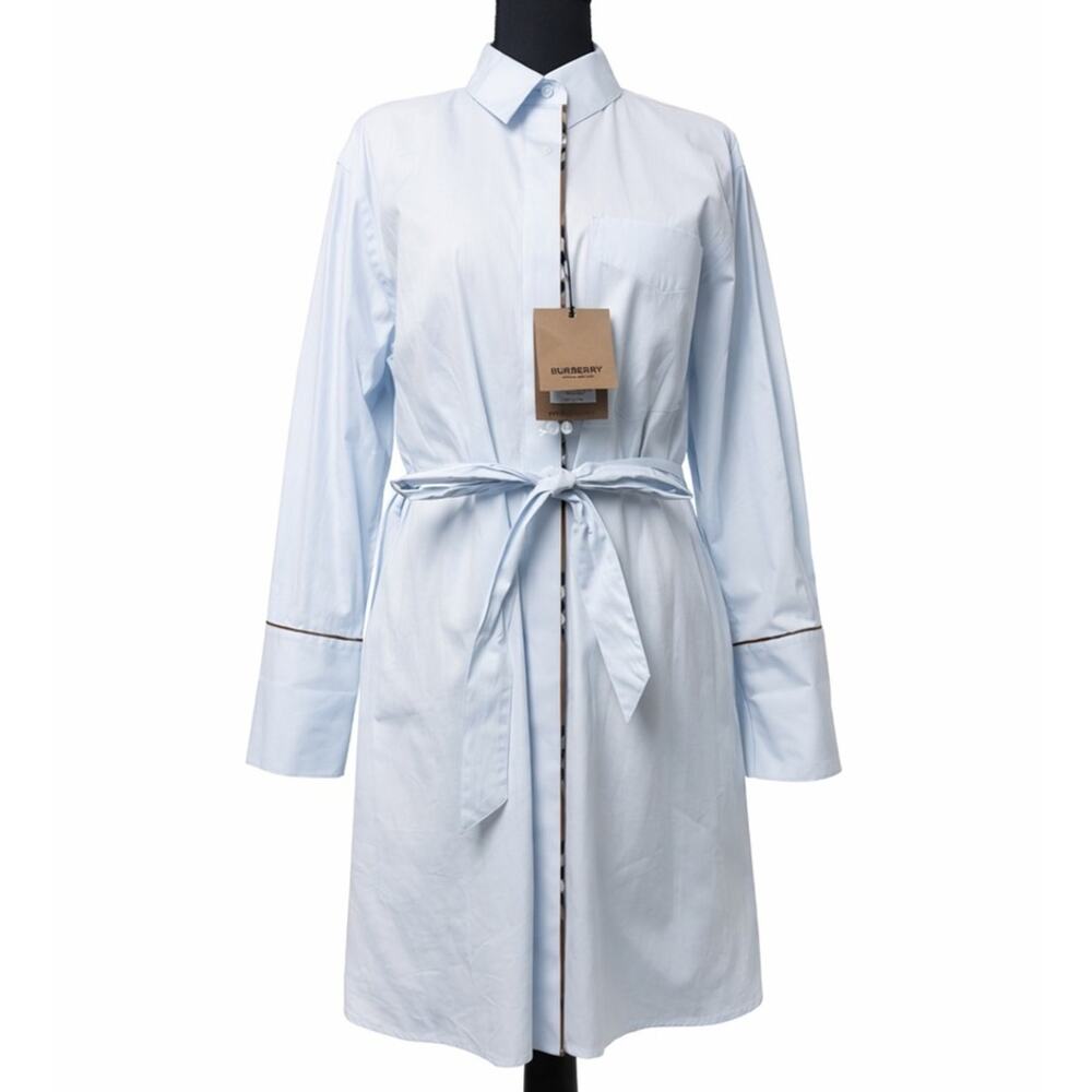 Burberry Blue Button-Front Tie-Waist Shirt Dress 4